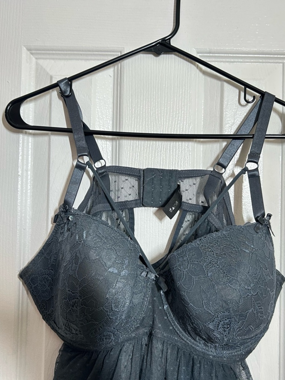 Torrid 2X Lace Mesh Babydoll Lingerie Gray Strappy Back Plus Size Sexy Chemise - Picture 3 of 14